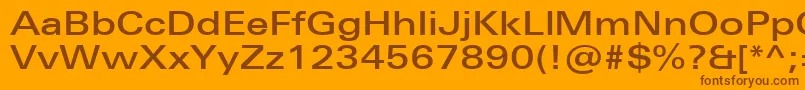 UniversNextProMediumExtended-Schriftart – Braune Schriften auf orangefarbenem Hintergrund