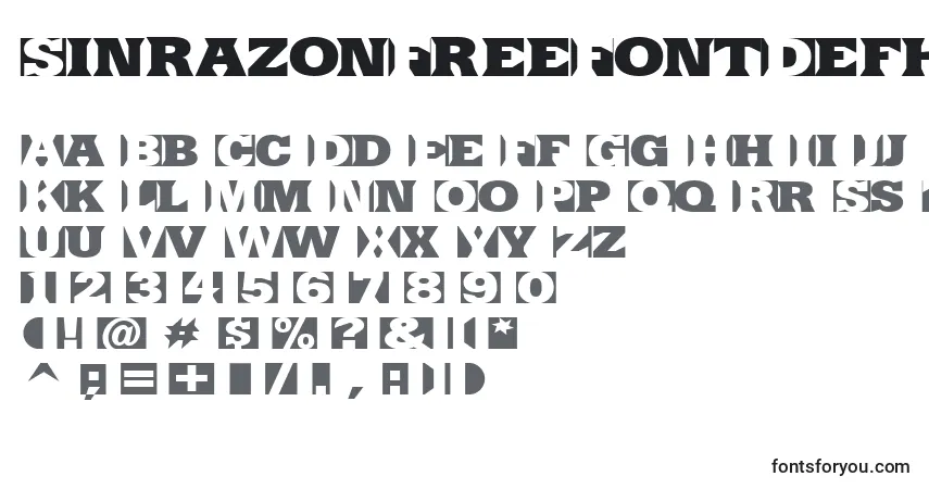 A fonte SinrazonFreeFontDefharo – alfabeto, números, caracteres especiais