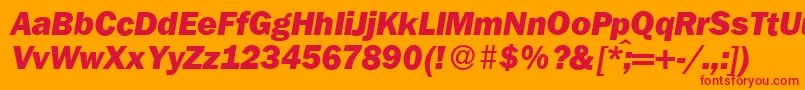FranklingothicnewHeavyItalic Font – Red Fonts on Orange Background