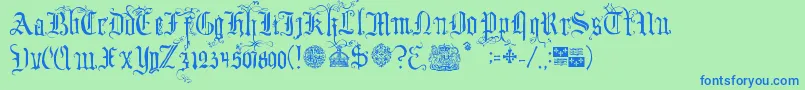 YourRoyalMajestyFancy-Schriftart – Blaue Schriften auf grünem Hintergrund