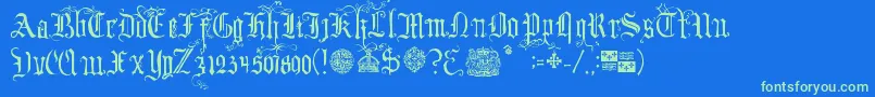 YourRoyalMajestyFancy Font – Green Fonts on Blue Background