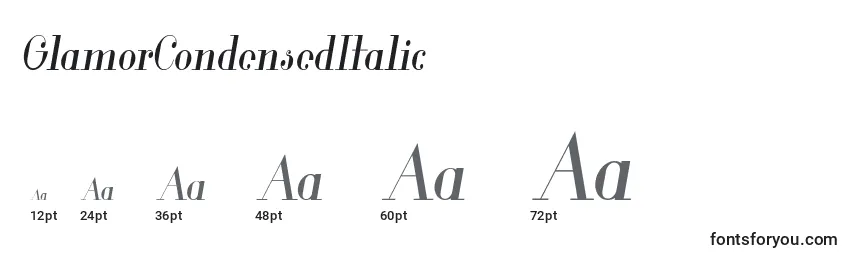 Tamanhos de fonte GlamorCondensedItalic