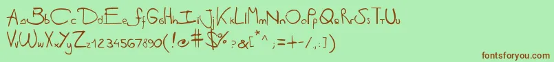 フォントAntipirinahandscript – 緑の背景に茶色のフォント