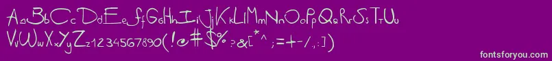Antipirinahandscript-fontti – vihreät fontit violetilla taustalla