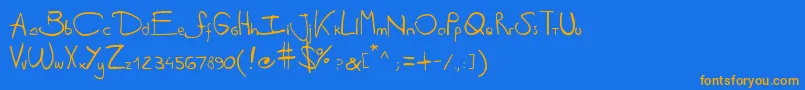 フォントAntipirinahandscript – オレンジ色の文字が青い背景にあります。