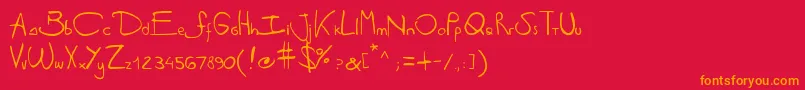 Antipirinahandscript-Schriftart – Orangefarbene Schriften auf rotem Hintergrund