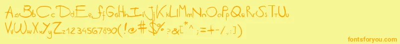 フォントAntipirinahandscript – オレンジの文字が黄色の背景にあります。