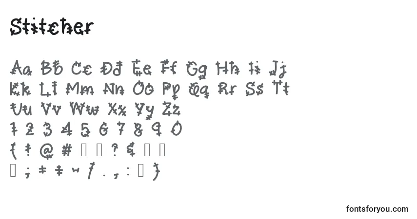 A fonte Stitcher – alfabeto, números, caracteres especiais