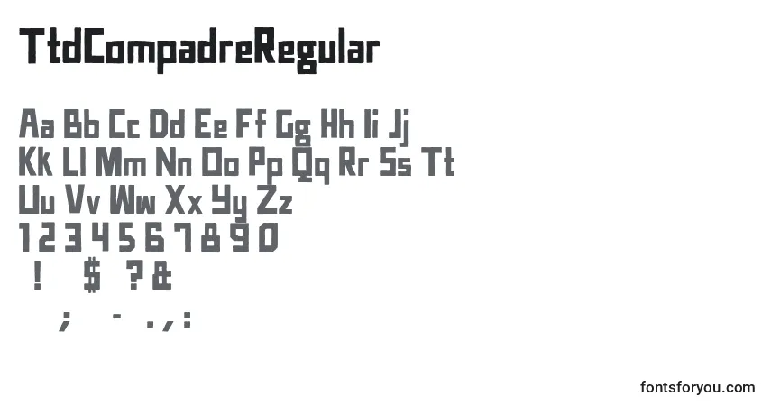 Шрифт TtdCompadreRegular (28876) – алфавит, цифры, специальные символы