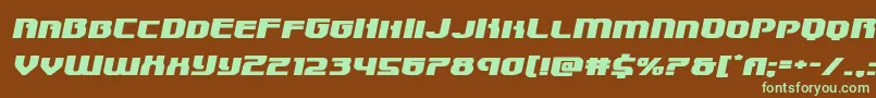 フォントSpeedwagonxtraexpandital – 緑色の文字が茶色の背景にあります。