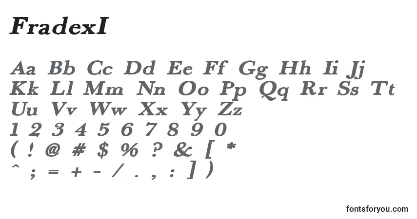 Schriftart FradexI – Alphabet, Zahlen, spezielle Symbole