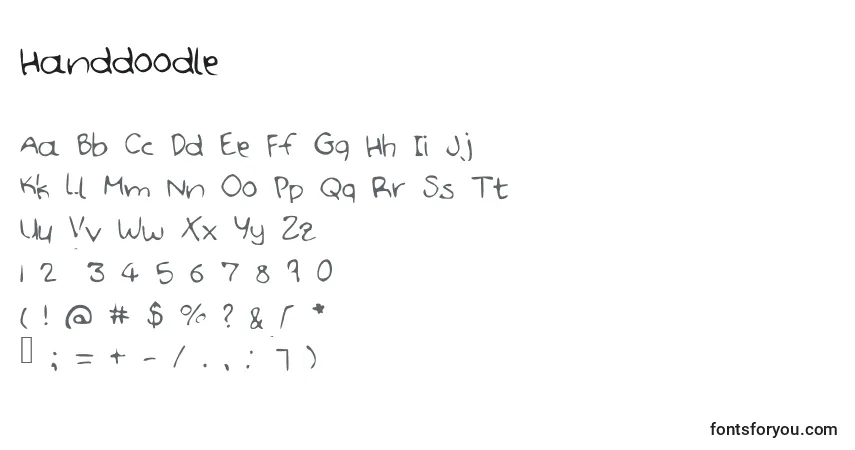 Czcionka Handdoodle – alfabet, cyfry, specjalne znaki