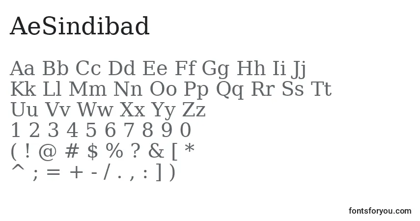 Шрифт AeSindibad – алфавит, цифры, специальные символы