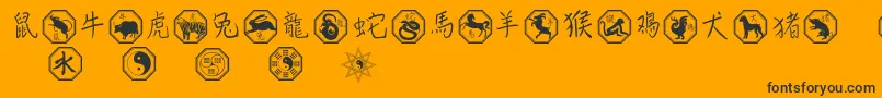 Chinesezodiac-Schriftart – Schwarze Schriften auf orangefarbenem Hintergrund