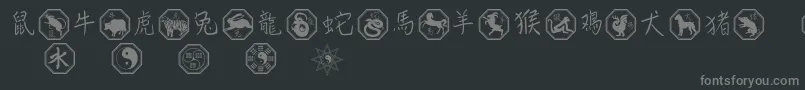 Chinesezodiac-Schriftart – Graue Schriften auf schwarzem Hintergrund