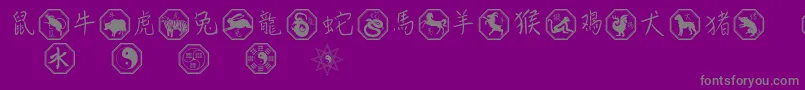 Chinesezodiac-Schriftart – Graue Schriften auf violettem Hintergrund