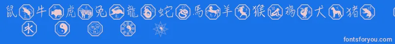 フォントChinesezodiac – ピンクの文字、青い背景