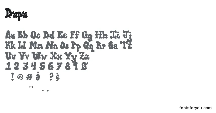 Schriftart Dapa – Alphabet, Zahlen, spezielle Symbole