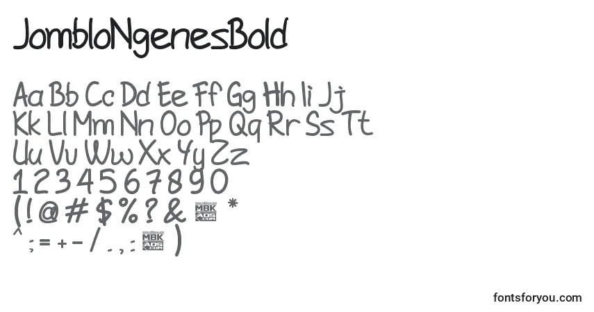 A fonte JombloNgenesBold – alfabeto, números, caracteres especiais
