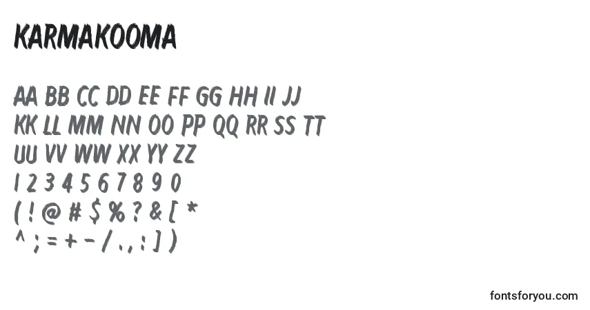 A fonte Karmakooma – alfabeto, números, caracteres especiais
