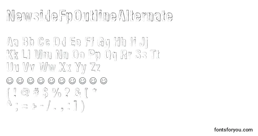 Czcionka NewsideFpOutlineAlternate – alfabet, cyfry, specjalne znaki