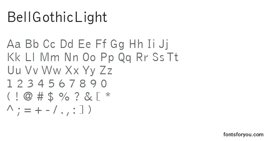 Czcionka BellGothicLight – alfabet, cyfry, specjalne znaki
