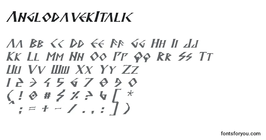 Schriftart AnglodavekItalic – Alphabet, Zahlen, spezielle Symbole