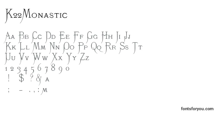 A fonte K22Monastic – alfabeto, números, caracteres especiais