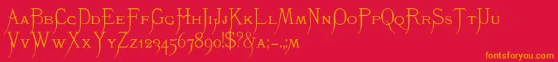 K22Monastic-Schriftart – Orangefarbene Schriften auf rotem Hintergrund