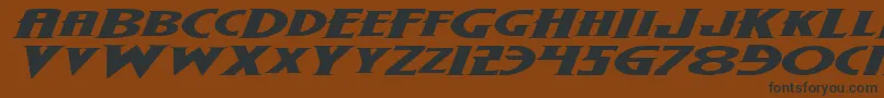 Weitere Informationen zur WolfsBaneExpandedItalic-Schriftart WolfsBaneExpandedItalic-Schriftart – Schwarze Schriften auf braunem Hintergrund