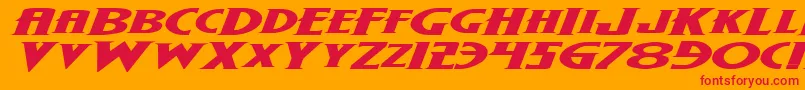 Weitere Informationen zur WolfsBaneExpandedItalic-Schriftart WolfsBaneExpandedItalic-Schriftart – Rote Schriften auf orangefarbenem Hintergrund