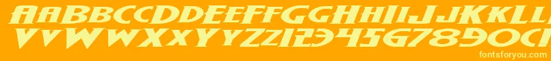 WolfsBaneExpandedItalic-fontti – keltaiset fontit oranssilla taustalla