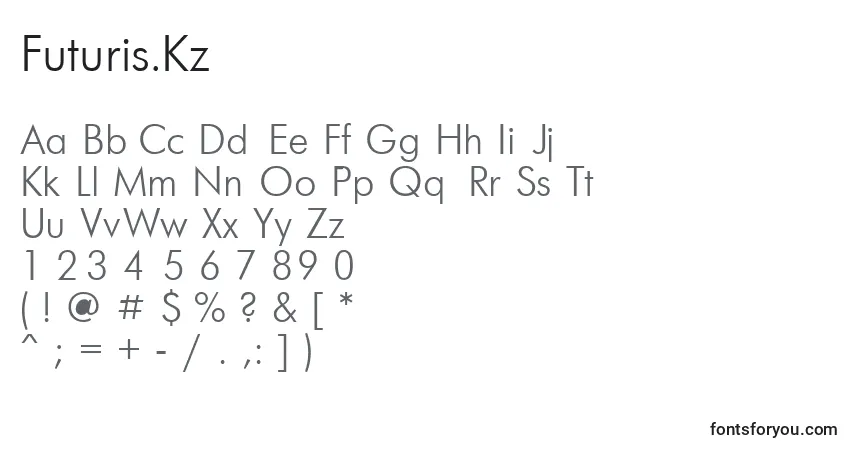 Czcionka Futuris.Kz – alfabet, cyfry, specjalne znaki