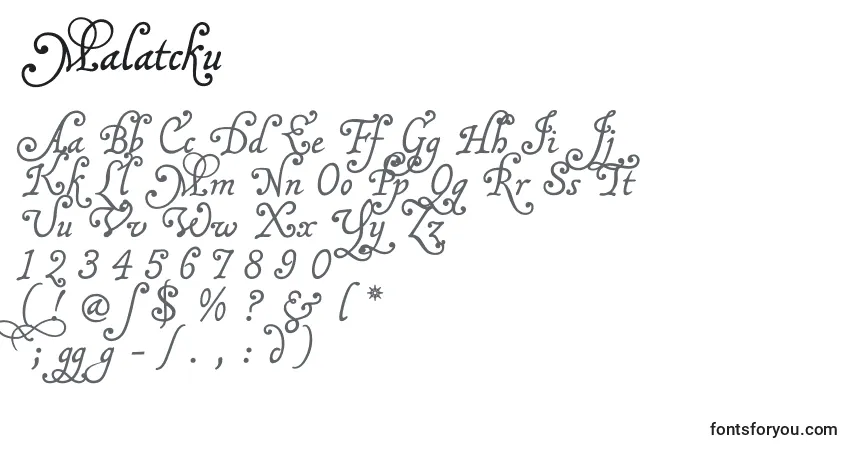 Schriftart Malatcku – Alphabet, Zahlen, spezielle Symbole