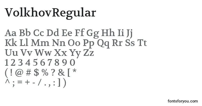 Czcionka VolkhovRegular – alfabet, cyfry, specjalne znaki