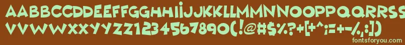 フォントMushyLove – 緑色の文字が茶色の背景にあります。