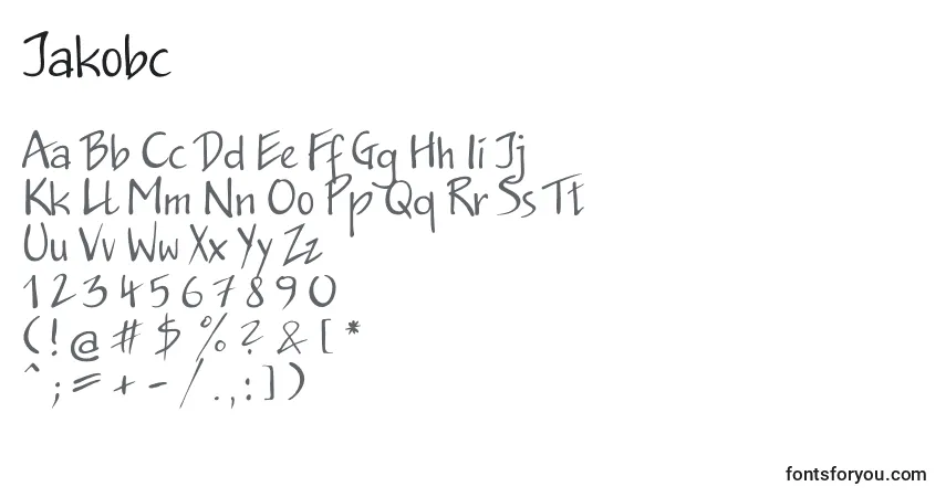 Schriftart Jakobc – Alphabet, Zahlen, spezielle Symbole