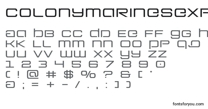 Шрифт Colonymarinesexpand – алфавит, цифры, специальные символы