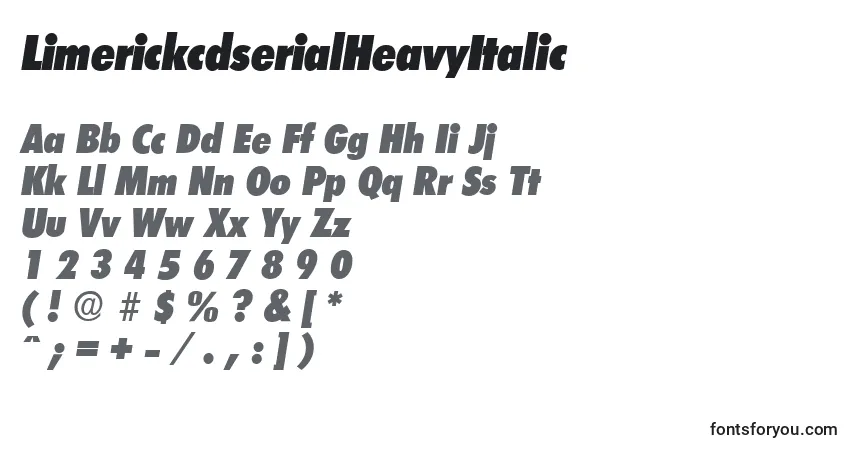 Шрифт LimerickcdserialHeavyItalic – алфавит, цифры, специальные символы
