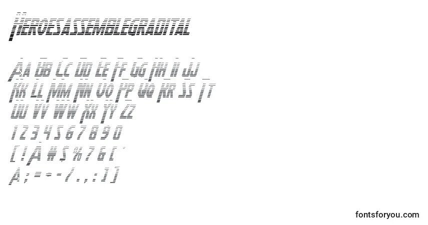 Schriftart Heroesassemblegradital – Alphabet, Zahlen, spezielle Symbole