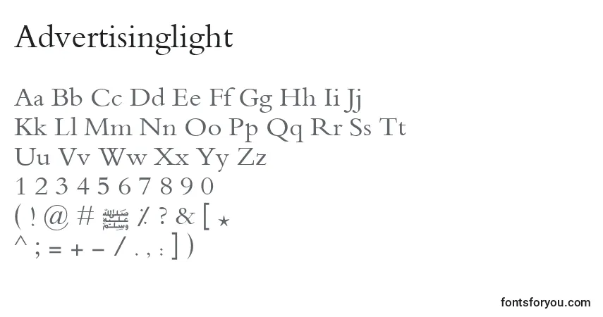 Шрифт Advertisinglight – алфавит, цифры, специальные символы