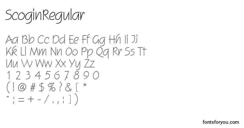 Шрифт ScoginRegular – алфавит, цифры, специальные символы