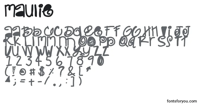 Czcionka Maulie – alfabet, cyfry, specjalne znaki