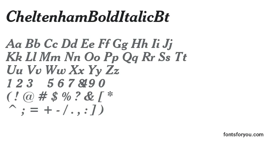 A fonte CheltenhamBoldItalicBt – alfabeto, números, caracteres especiais