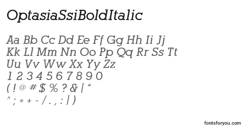 Schriftart OptasiaSsiBoldItalic – Alphabet, Zahlen, spezielle Symbole