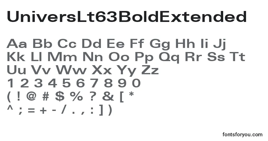 A fonte UniversLt63BoldExtended – alfabeto, números, caracteres especiais