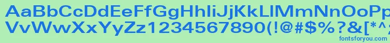 UniversLt63BoldExtended-Schriftart – Blaue Schriften auf grünem Hintergrund