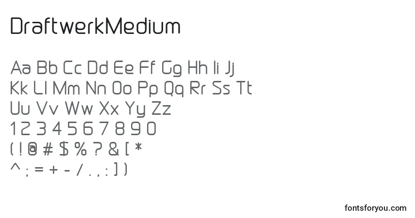 Czcionka DraftwerkMedium – alfabet, cyfry, specjalne znaki