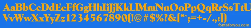 フォントGoudyserialHeavyRegular – オレンジ色の文字が青い背景にあります。