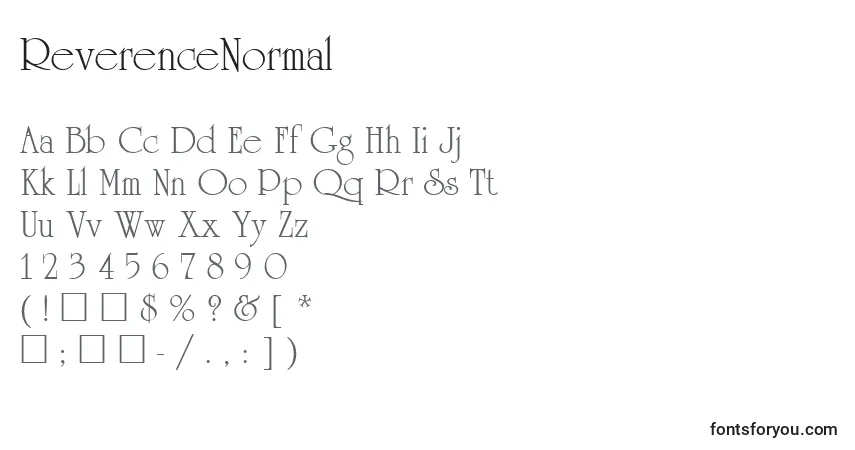 A fonte ReverenceNormal – alfabeto, números, caracteres especiais